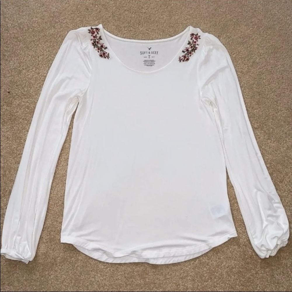 EUC Long Sleeve Floral Accent Top